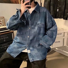衬衫设计感小众炸街日系格子牛仔衬衣春秋季cityboy外套8015-p52，男装衬衫，星座1008