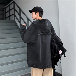 秋季牛仔外套男韩版潮流机能连帽夹克宽松ins港风上衣服JK077-p65图片