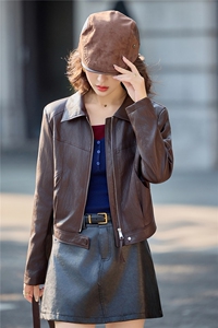时髦短款翻领皮衣外套女2025秋季新款小个子气质百搭机车夹克上衣图片