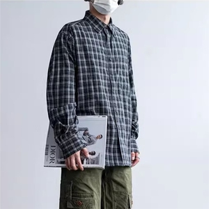 1506/Q30560/P38日系潮子衬衫男春秋季新款百搭复古格纹情侣衬衣图片