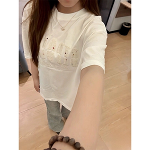 万针全刺绣工艺抖音得物高品质260克重磅纯棉双纱美式高街短袖T恤图片