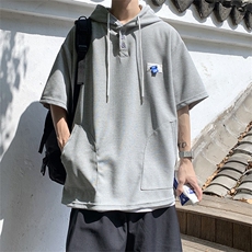 夏季连帽短袖韩版潮流短袖卫衣新款宽松百搭纯色上衣T1067-P38，男装卫衣，星座512-2