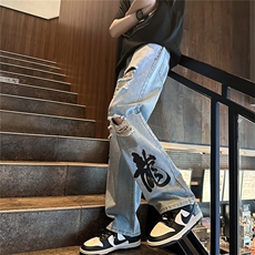 k1079-p55-控78M-5XL现货oversizecleanfit显瘦黄泥牛仔裤破洞，男装牛仔裤，星座116