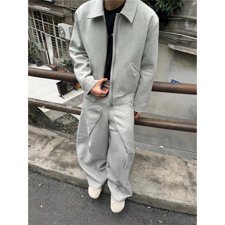 欧美式复古夹克男女开春初秋季翻领灰色西装外套潮牌BJK984,男装夹克,星座208-5