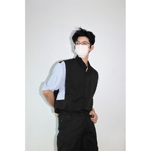 明星私服假两件宽松拼接飞肩设计感假两件条纹短袖衬衫卫衣特P39图片