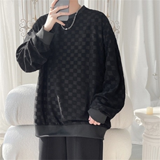 S5020/特P32春装新款棋盘格套头卫衣男潮宽松百搭长袖T恤外套，男装卫衣，电商A141