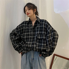TC647-P502025早春新款磨毛加厚格子翻领长袖衬衫宽松慵懒衬衣，女装衬衫，星座617A-2