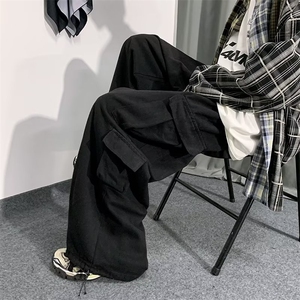 牛仔裤男秋冬束脚宽松工装裤多口袋复古做旧直筒阔腿裤N4836-P52图片