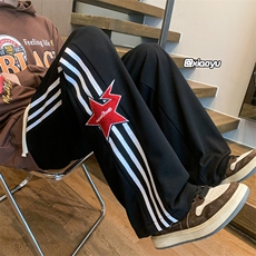 刺绣星星美式hiphop裤子侧条纹三条杠重磅卫裤男宽松直筒休闲长裤，男装休闲裤，星座512A（原616）