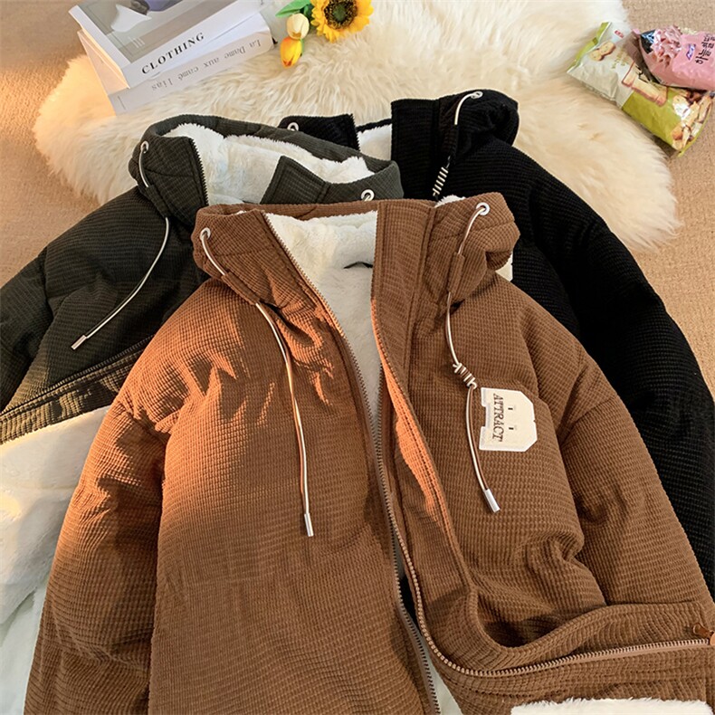 冬季青少年灯芯绒连帽棉衣潮牌羊羔毛加绒加厚棉服外套5305-P85,男装棉衣,电商B306