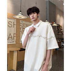 8XL-M新中式刺绣图腾短袖polo衫大码翻领T恤半袖保罗衫DX1212/P45，男装Polo衫，电商B238