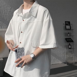 现货 CS1125-TP28 控58 衬衫男褶皱设计夏季新款不规则大码短袖图片