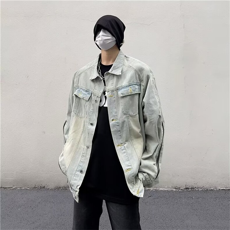2023时尚潮牌做旧水洗牛仔外套长袖休闲复古夹克情侣上衣男百搭,男装夹克,星座716-4