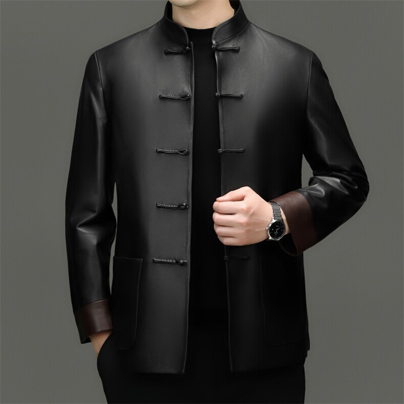 BG-G00DS春秋新款男士海宁皮衣风唐装绵羊皮真皮皮衣男，男装皮衣，电商B360