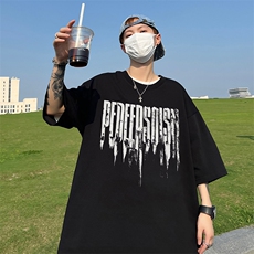 240G重磅美式印花纯棉大码宽松休闲短袖T恤T320-P25控38，男装T恤，电商B219A