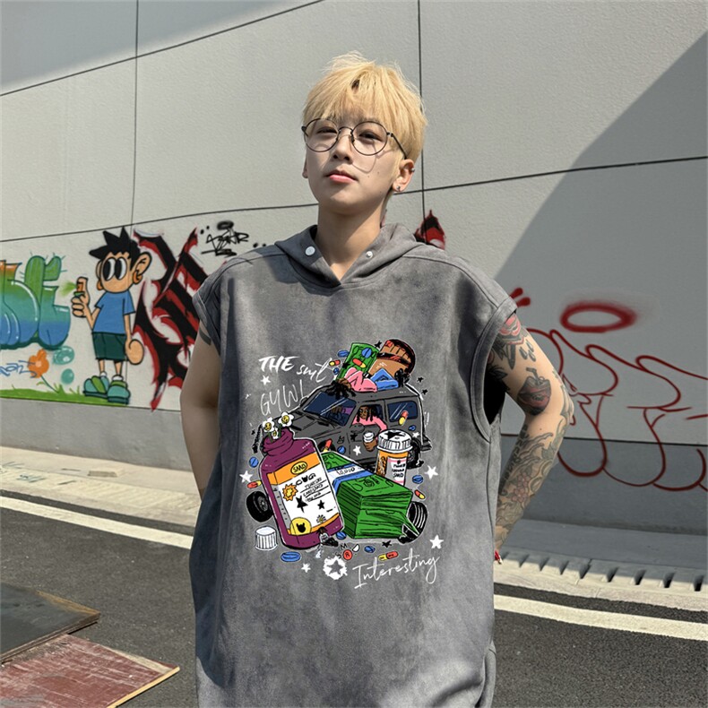 麂皮绒连帽背心坎肩男T恤美式港风JLB459-P30控48图片