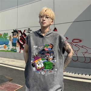 麂皮绒连帽背心坎肩男T恤美式港风JLB459-P30控48图片