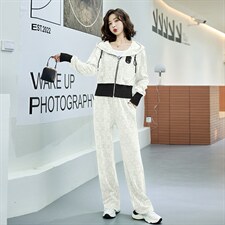 2024年春季御姐轻熟风炸街时尚职业高级感连帽卫衣外套阔腿裤套装，女装套装/套裙，时尚俏佳人