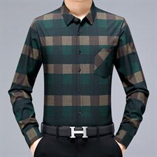 秋季薄款男中老年人长袖衬衫春秋季新款格子休闲免烫衬衣爸爸装，男装衬衫，电商B212（原钱塘6029）