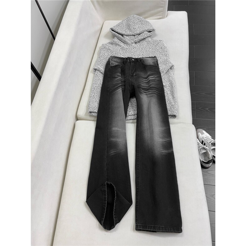 B221 美式ins高街暗黑重工艺修身微喇牛仔裤LK26622-特P45控78图片