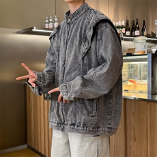 美式做旧重工水洗牛仔外套bf帅气设计感街头机车夹克男，男装夹克，星座410-6（原星座1304-1）