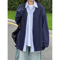 日系复古条纹衬衫拼接假两件卫衣开衫女春秋针织长袖外套CW53，男装衬衫，星座1116A（原606A-3）