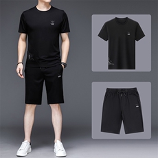 2023夏季中年短袖t恤套装中年polo衫冰丝休闲宽松三件套时尚百搭，男装休闲套装，电商B212（原钱塘6029）