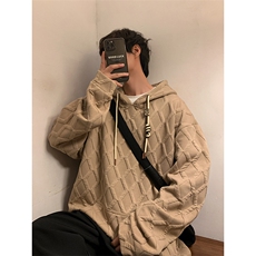 703-W329-P68秋冬立体菱形花纹休闲连帽卫衣，男装卫衣，星座703