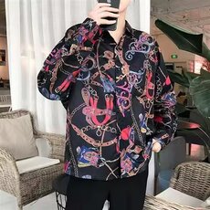 长袖衬衫男印花衬衣潮流休闲韩版宽松日系复古潮牌港风帅气bf网红，男装衬衫，星座1210-1