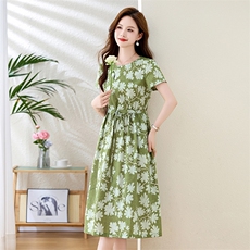 棉麻连衣裙夏季2025新款衣服大码女装高端精致法式气质碎花长裙子，女装连衣裙，姿衣坊