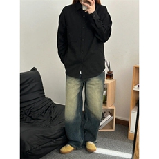 军绿色长袖衬衫男款春季高级感cleanfit工装外套潮牌痞帅翻领衬衣，男装衬衫，星座1302