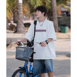 XY5466-TP35 控价48 夏季男士2024新品印花潮流百搭宽松五分袖T恤图片