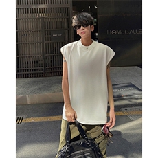 夏季双领背心T恤设计小众T恤无袖打底男休闲宽松上衣短袖T恤P35，男装T恤，电商B319
