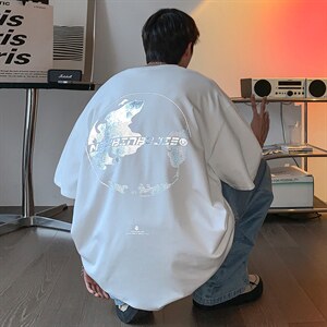 夏新款潮牌反光地球印花情侣短袖T恤男 A071-9002-P30图片