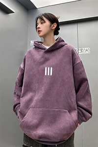 麂皮绒连帽卫衣 直播品质重磅400克三条杠印花JL7168-P45控78图片