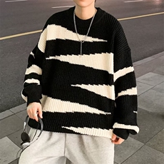 港风潮牌毛衣男撞色斑马纹ins潮外穿针织衫时尚百搭线衣Z5007-P40，男装针织衫/毛衣，星座1109-3