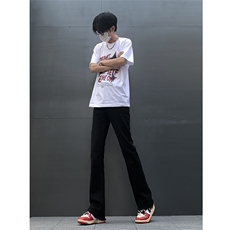 春夏主推大码黑色毛边破洞微喇黄泥牛仔裤直筒裤K10-P50，男装牛仔裤，星座205