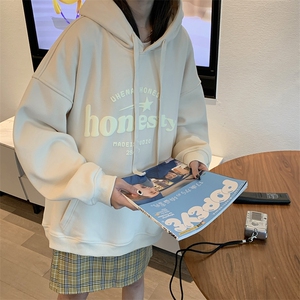 EQ181 中性风女装美式街头复古连帽套头卫衣发泡字母印花春季外套图片