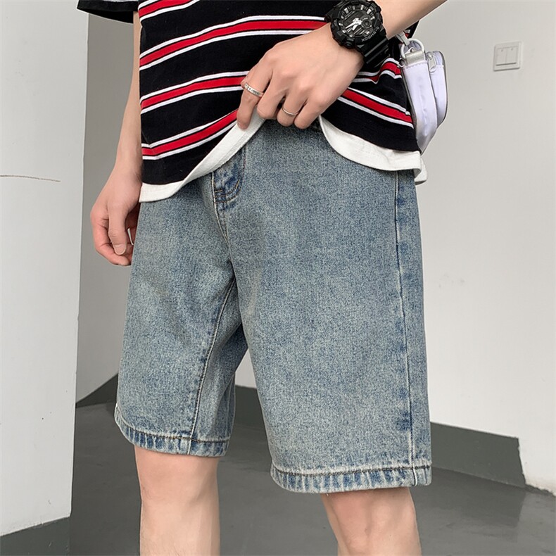 牛仔短裤男潮牌ins直筒五分裤宽松夏季马裤潮流百搭中裤5103-P30图片