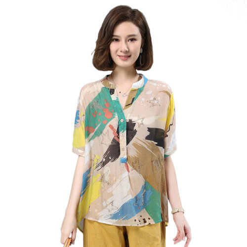 2021夏季新款时尚休闲镶钻印花宽松衬衫，女装衬衫，叶笙衣