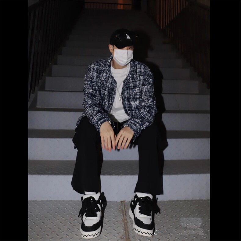 美式小香风编织外套男款国潮粗花呢刺绣复古千鸟格高级感男装夹克，男装衬衫，星座1109-4