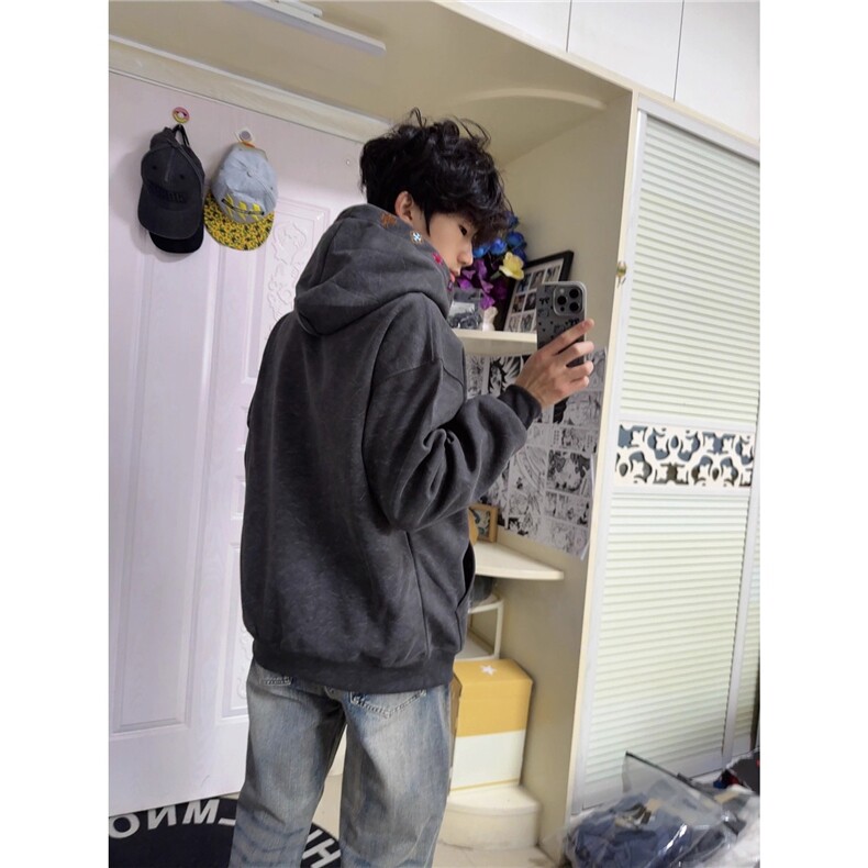 潮牌字母刺绣帽衫卫衣男款秋冬情侣休闲青少年宽松外套LM188-P45,女装短外套,星座1008