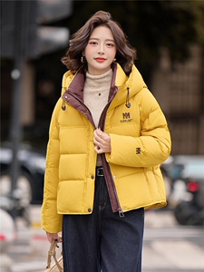 冬季新款M绣花时尚撞色休闲简约羽绒服女图片