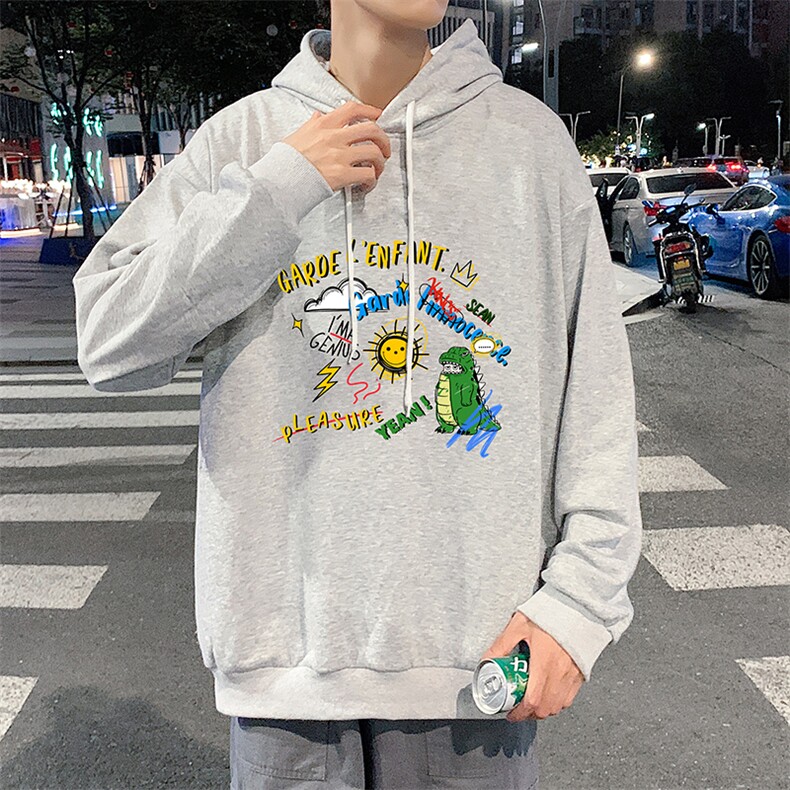 WY2219-P35纯棉连帽卫衣男大码运动帽衫宽松薄外套男,男装卫衣,电商A040