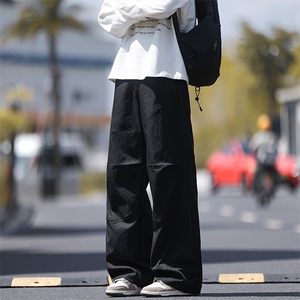 秋季新款大理石纹褶皱大码潮流微喇伞兵工装裤男K24001-特P42控79图片