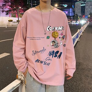 CX20-P25大码长袖t恤男春季新款打底衫男港风圆领卫衣男图片