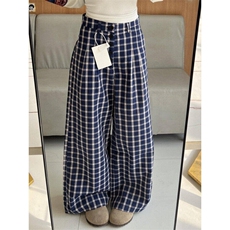 美式复古格子裤女新款春秋宽松阔腿裤直筒休闲裤子LK20011-p50，男装休闲裤，星座1008