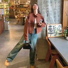 安可拉红麂皮绒立领外套女秋2025新款高级感美拉德小个子休闲夹克，女装短外套，浙宝212A