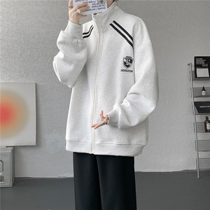 重磅条纹卫衣男开衫大码立领拼接上衣美式运动拉链外套JK5207/P65图片