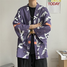 夏装大码风港风外套半袖开衫薄款道袍披风汉服情侣F12/P40，男装T恤，钱塘713